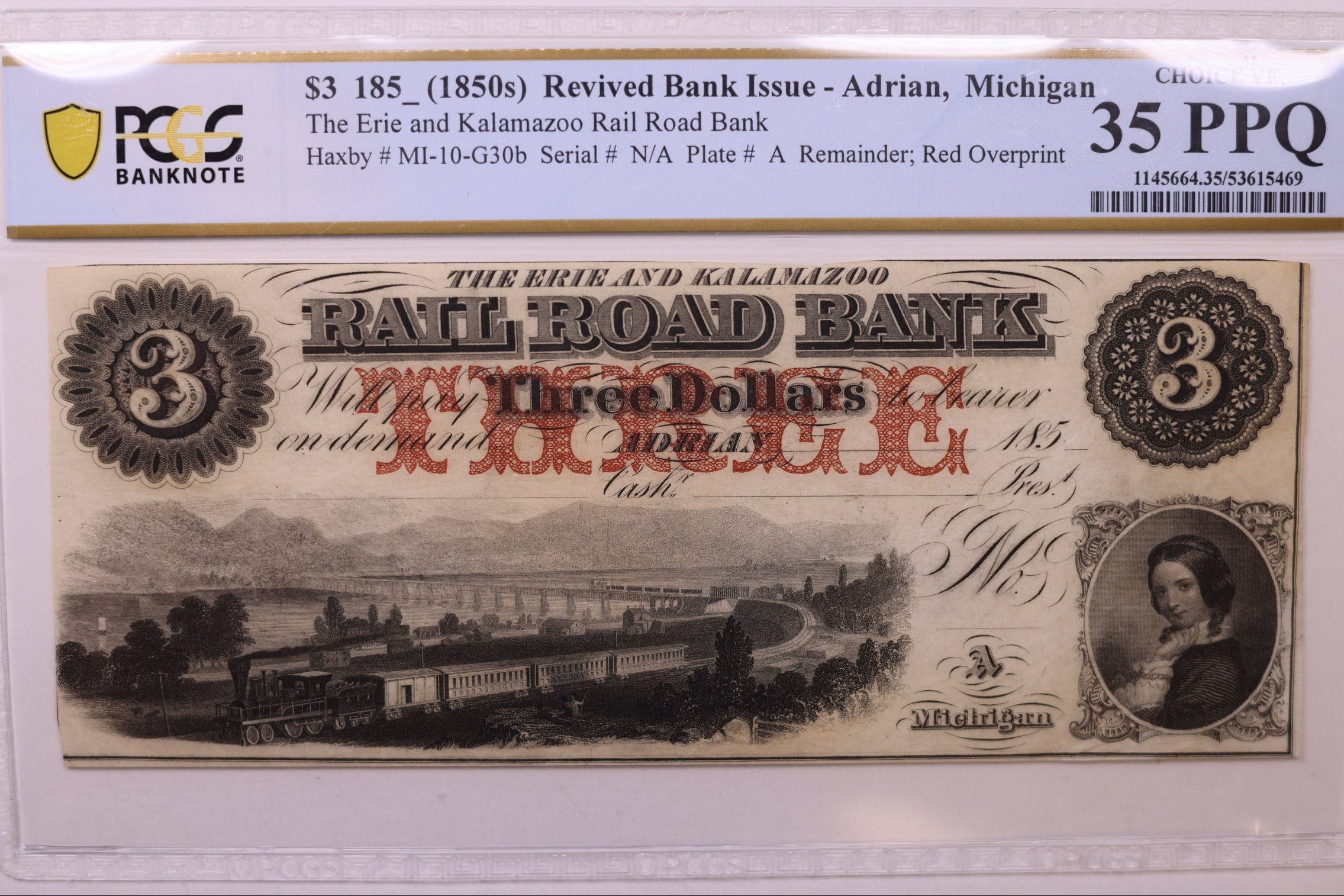 185_ $3, Adrian, MI, Haxby MI-10-G30b, PCGS Choice VF35 PPQ, STORE #GMI147