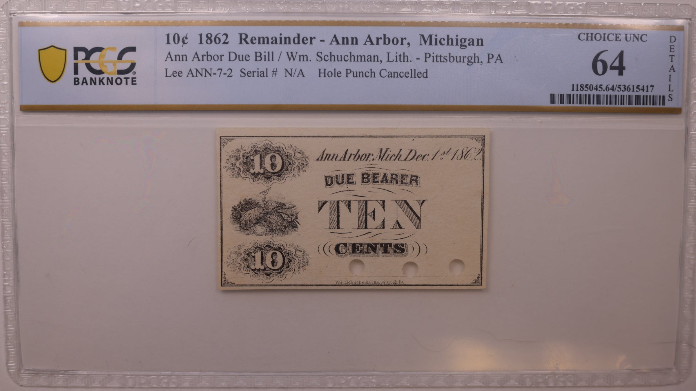 1862 50C, Ann Arbor, MI, Lee ANN-7-2, PCGS Choice UNC-64 PPQ, STORE #GMI148