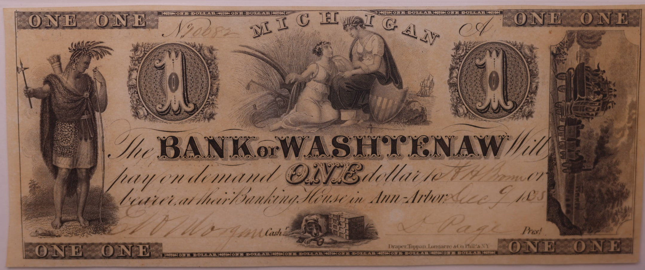 1830s $1 Early Issue, Ann Arbor, MI, Haxby # MI-50-G2, PCGS UNC-62, STORE #GMI149