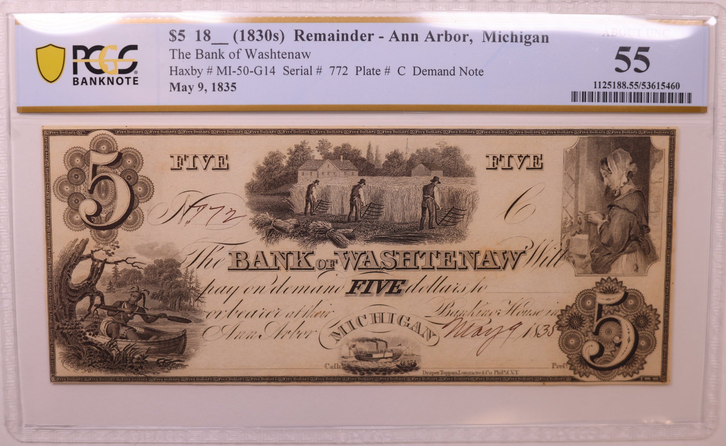 18__ $5, Ann Arbor, MI, Haxby # MI-50-G14, PCGS About UNC-55, STORE #GMI151