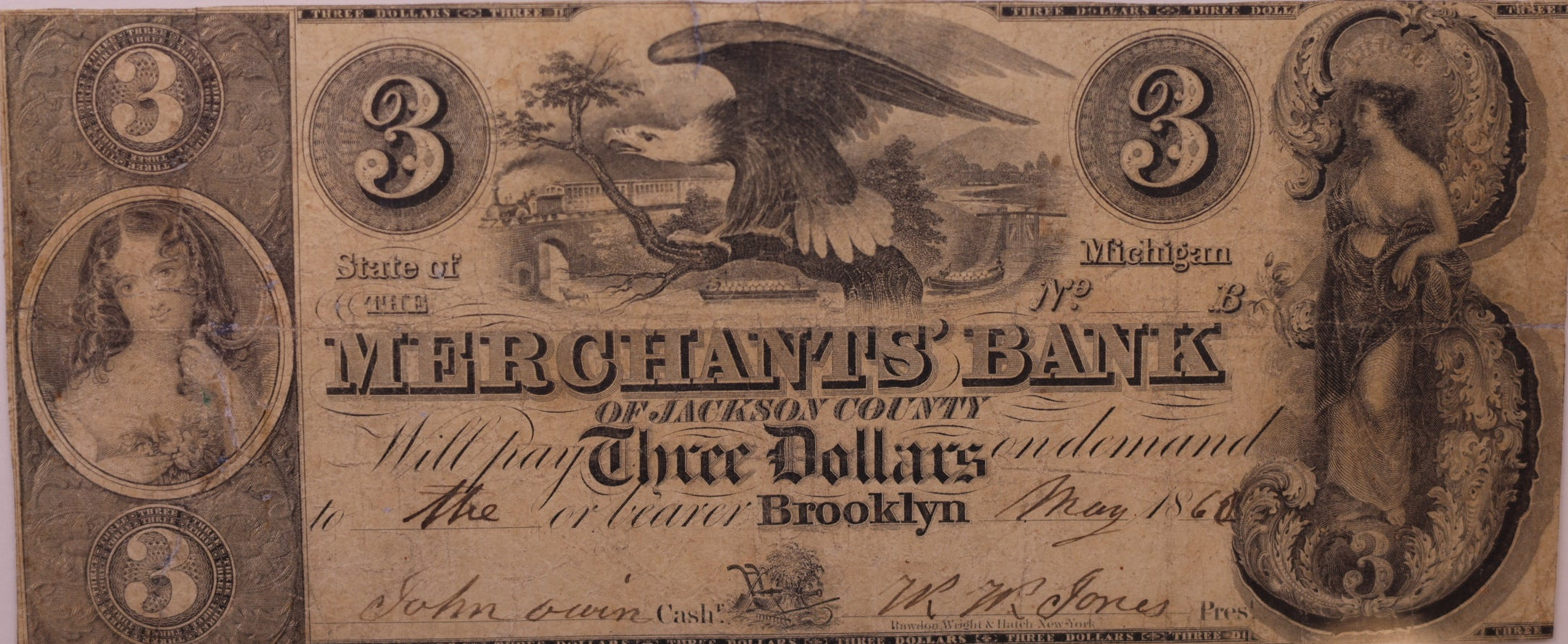 1838-41 $1 Brooklyn, MI, Haxby # MI-95-G12, PCGS Very Good-10, STORE #GMI153