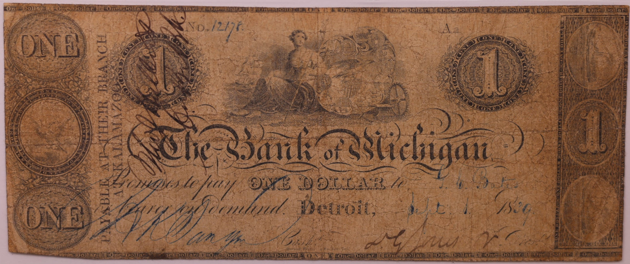 1830s $1 Detroit, MI, Haxby # MI-140-G60, PCGS VG-10, STORE #GMI157