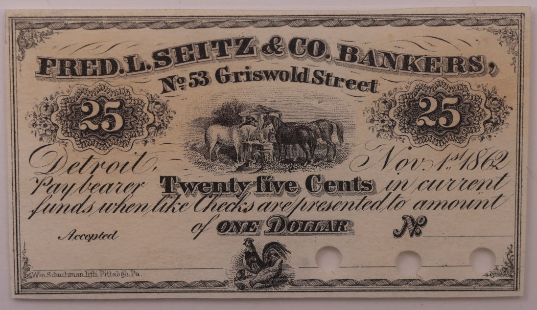 1862 25C Remainder-Detroit, MI, Lee DET-48-3, PCGS Choice AU-58, STORE #GMI160