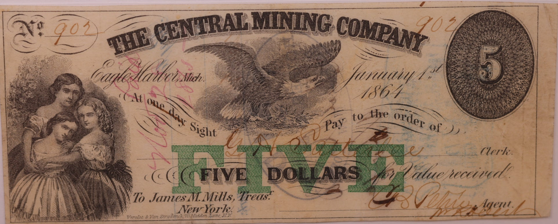 1864 $5 Eagle Harbor, MI, Lee CMGC-7-4, PCGS VF-25, STORE #GMI162
