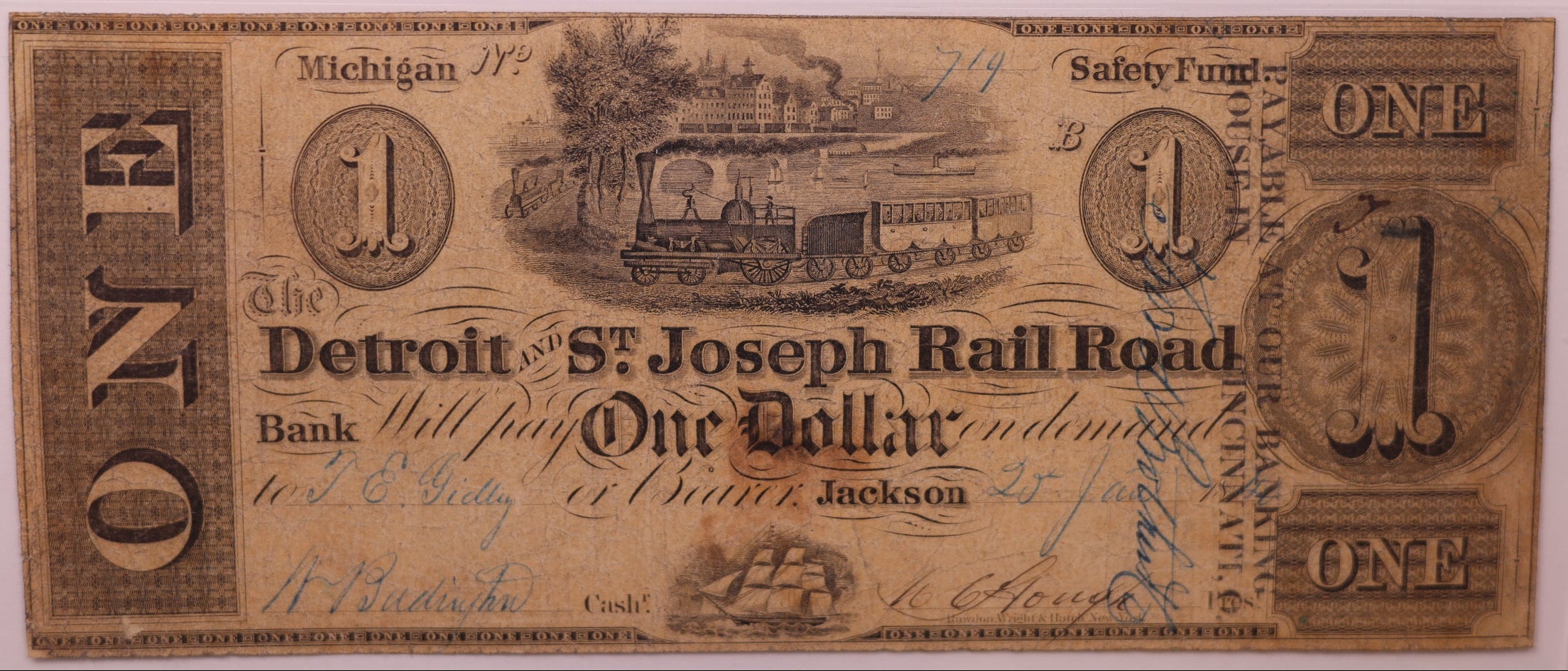 1830s-40s $1 Jackson, MI, Haxby # MI-210-G20, PCGS Choice F-15, STORE #GMI168