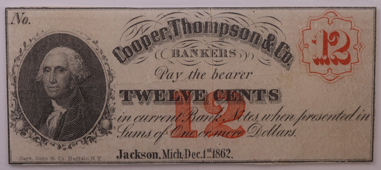 1862 12C Remainder-Jackson, MI, Lee JAC-2-2, PCGS Choice VF-35, STORE #GMI170