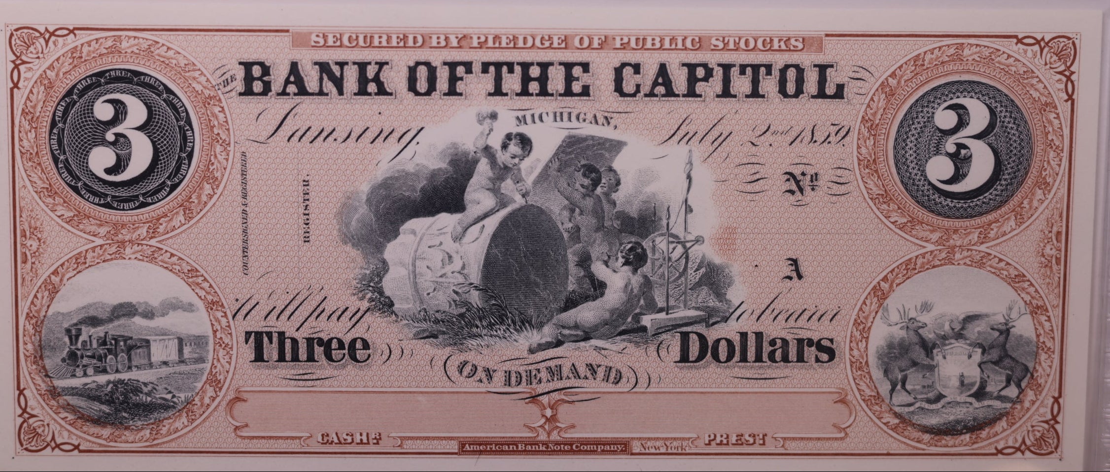 1859/1994 $3, Lansing, MI, Lee LAN-1-3 Face, PCGS GEM UNC-69 PPQ, STORE #GMI174
