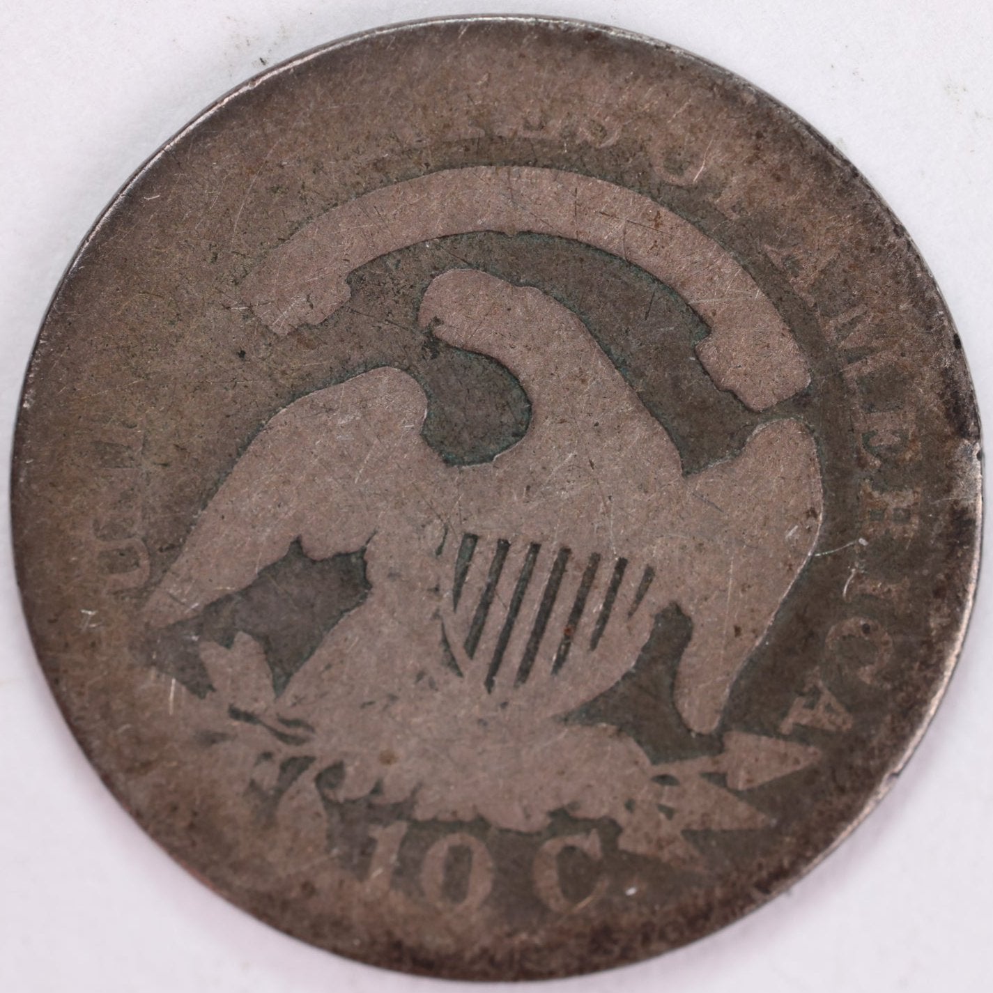 1827 Cap Bust Silver Dime, About Good Circulated Coin, Store #d827.02