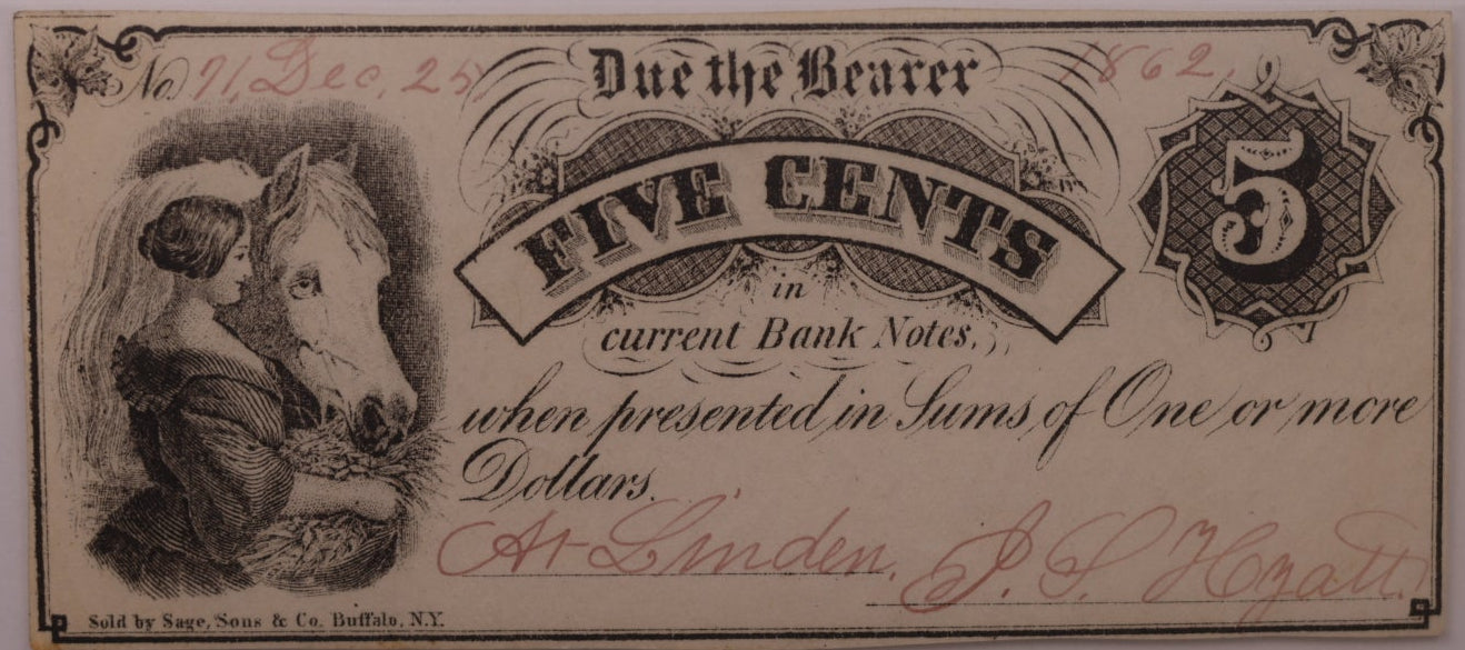 1862 5C Linden, MI, Lee UNL Serial #71, PCGS XF-40, STORE #GMI177