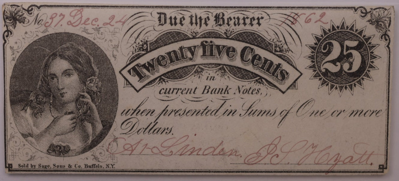1862 25C Linden, MI, Lee UNL Serial #37, PCGS AU-55, STORE #GMI179
