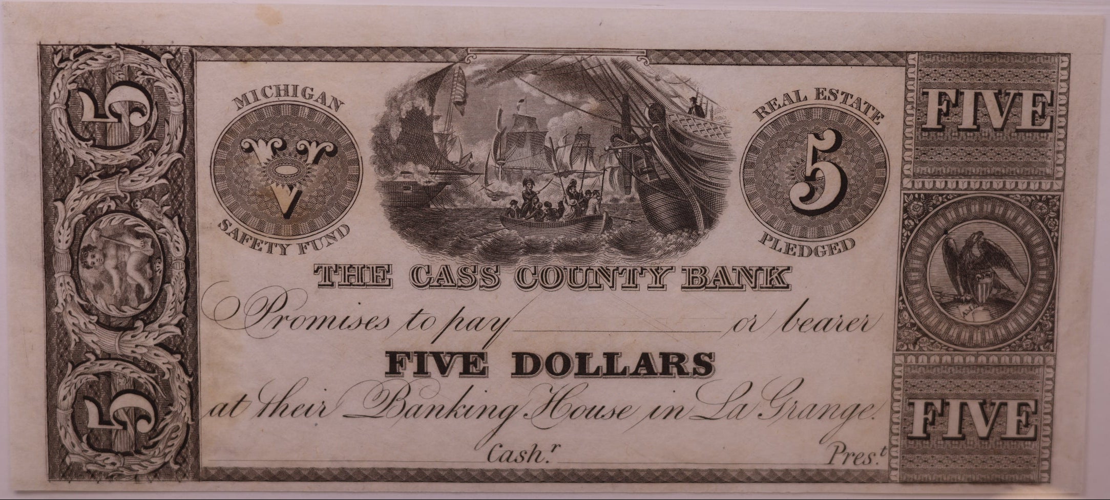 1850s $5 ND Remainder-La Grange, MI, Lee LAG-1-3, PCGS Choice UNC-63, STORE #GMI180