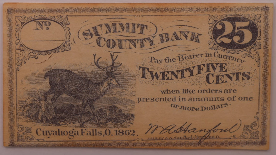 1862 25 Cent Remainder-Cuyahoga Falls, OH, Wolka 943-03, PCGS UNC-61, Store #GOH015