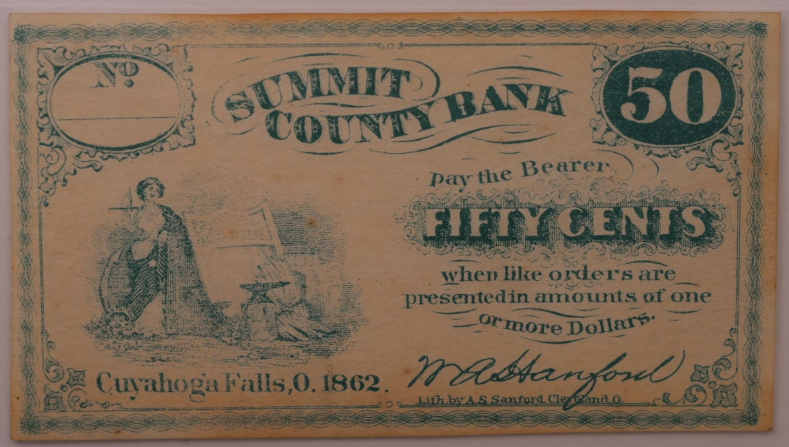 1862 50C Remainder-Cuyahoga Falls, OH, Wolka 943-04, PCGS AU-50, Store #GOH016