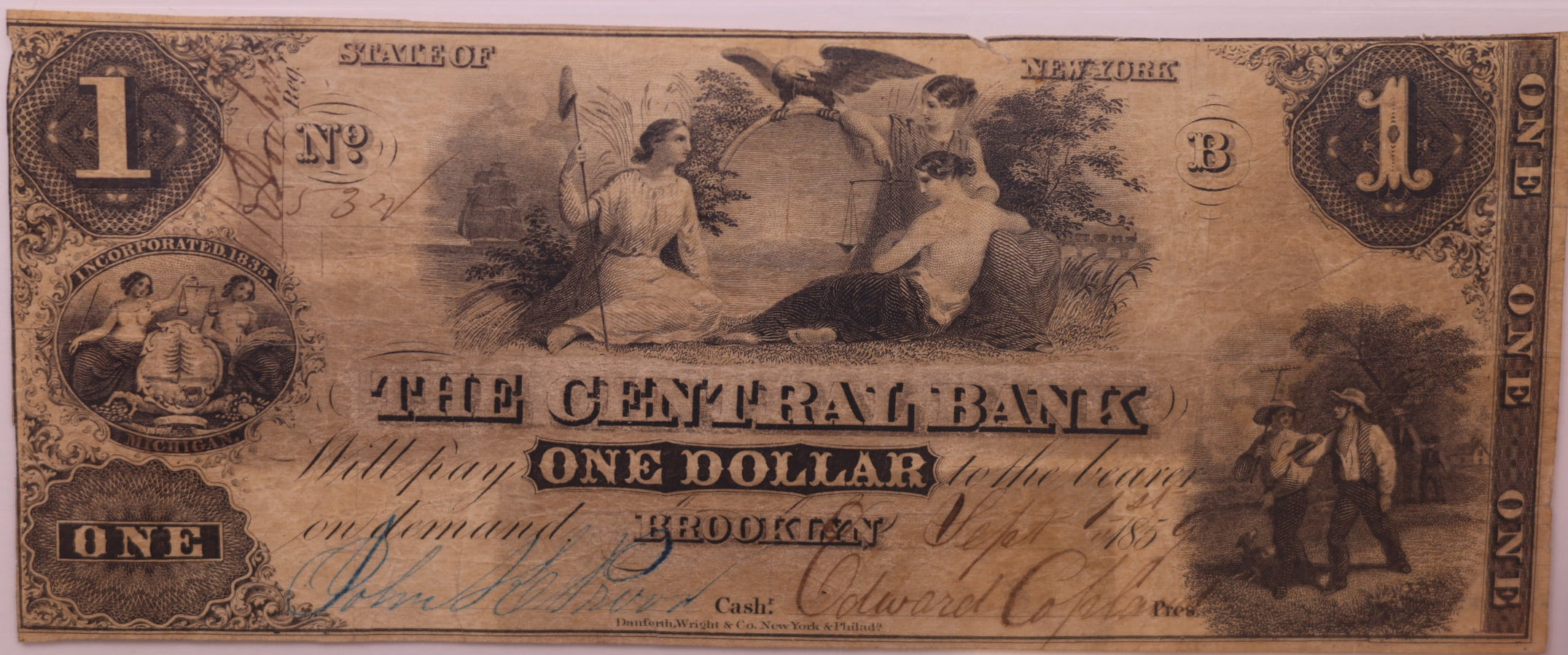 1850s $1 Altered Note-Brooklyn, N.Y., PCGS VF-20, Haxby #NY-314-A5, Store #GNY023