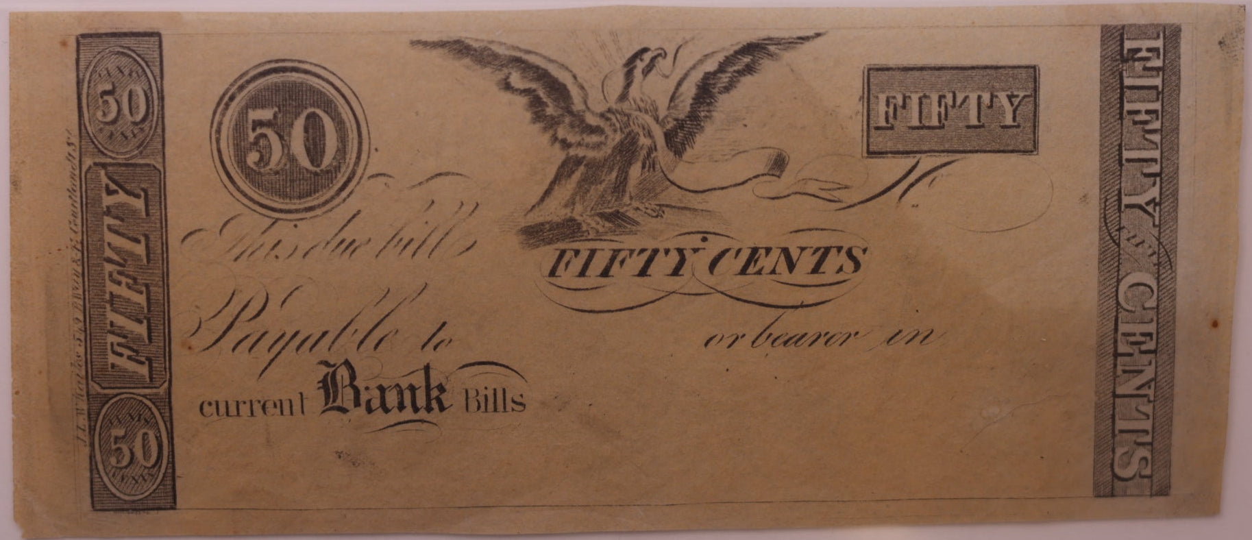 1830s 50C ND Remainder-New York, N.Y., PCGS AU-55, Obsolete Currency, Store #GNY027