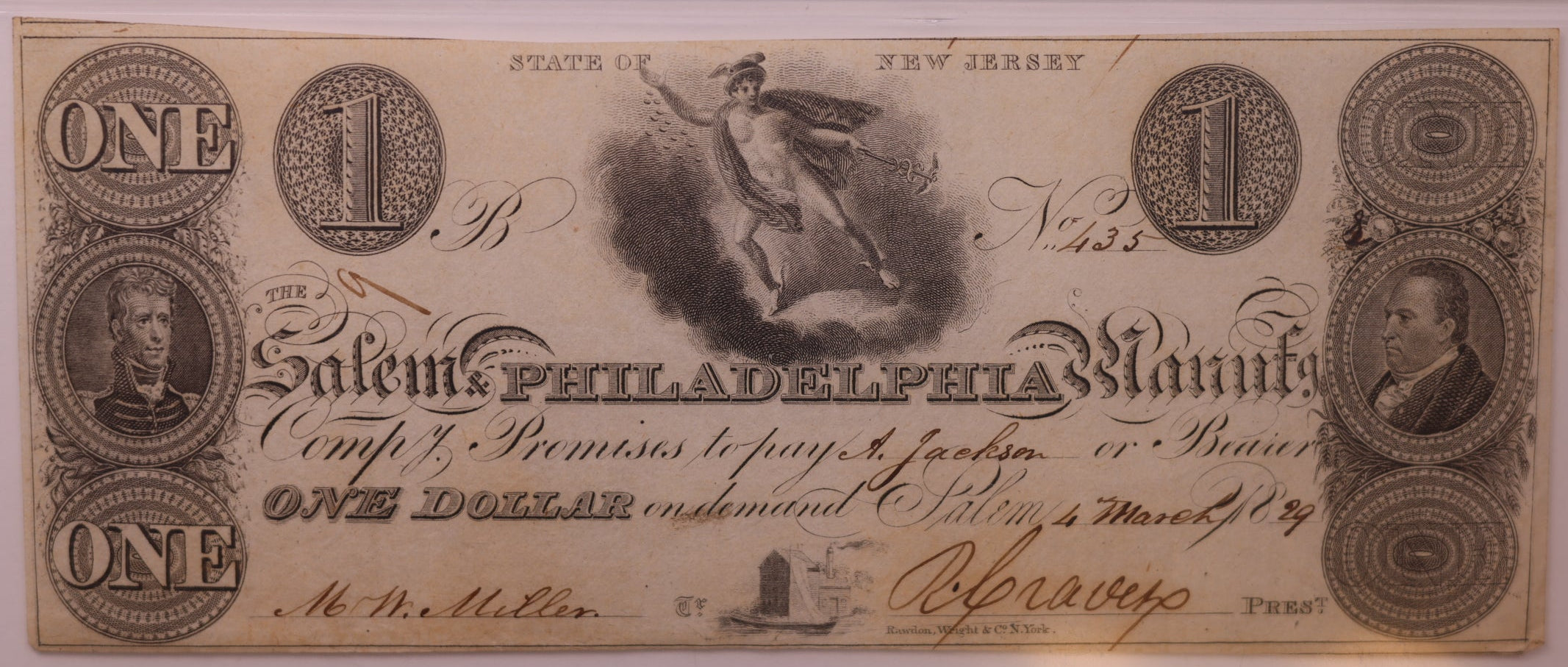 1828-29 $1 Salem, N.J., Haxby #NJ-495-G2a, Obsolete Note, PCGS VF30+, Store #GNJ017