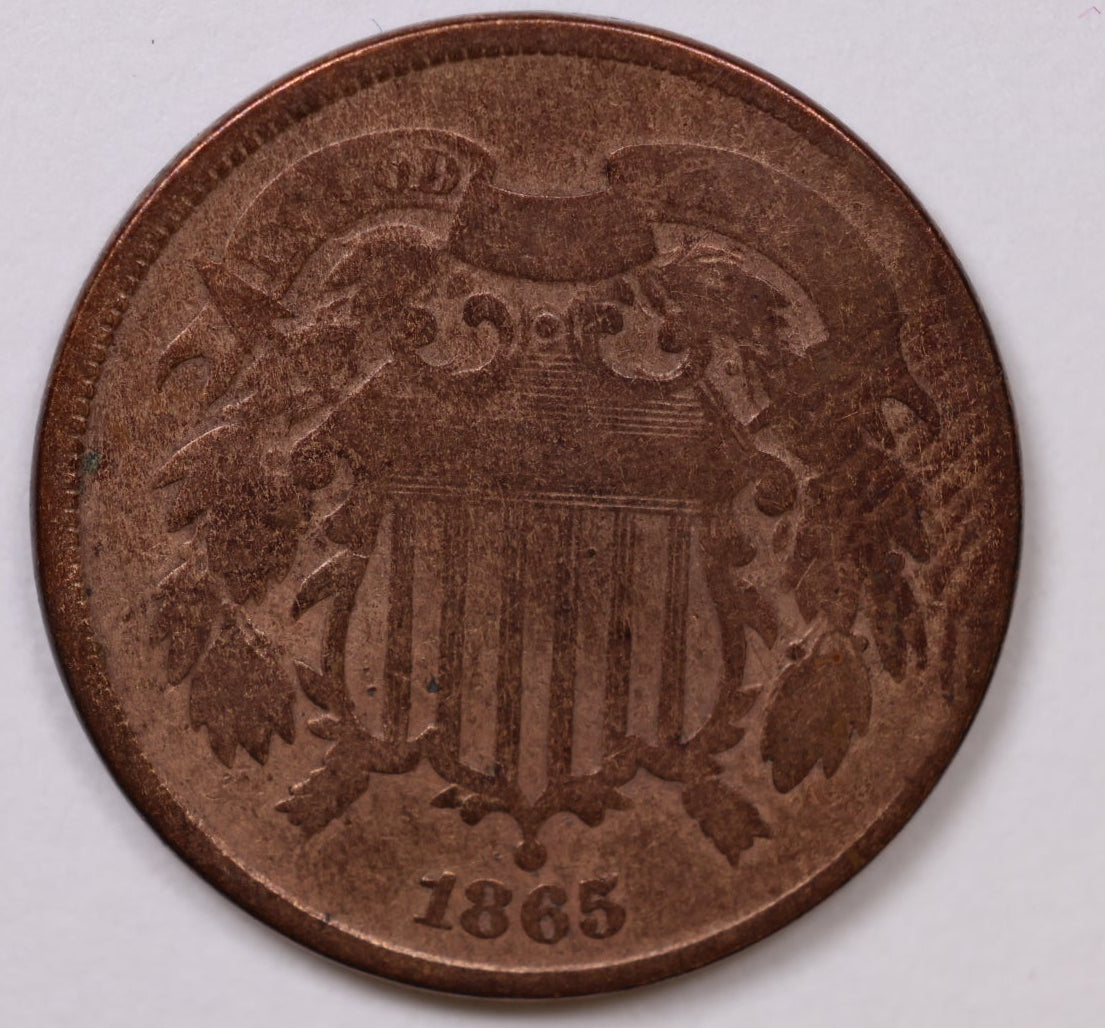 1865 Two Cent Piece., Very Good Circulated Coin., Sale #2C0020