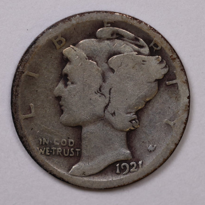 1921 Mercury Silver Dime, Good Circulated, Store #DE0952