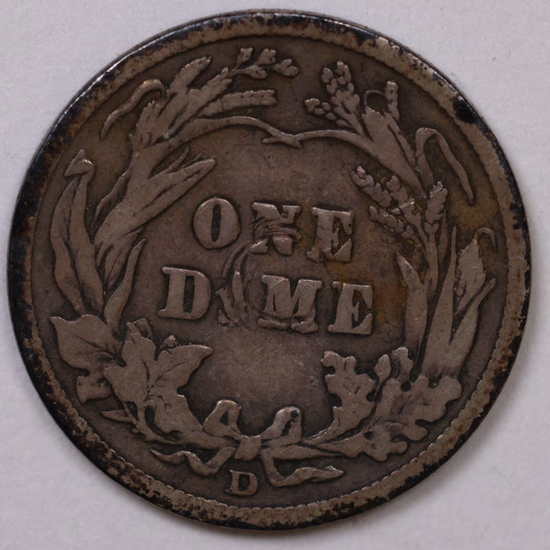 1914-D Barber Silver Dime, Fine+ Circulated Coin, Store #DE0953