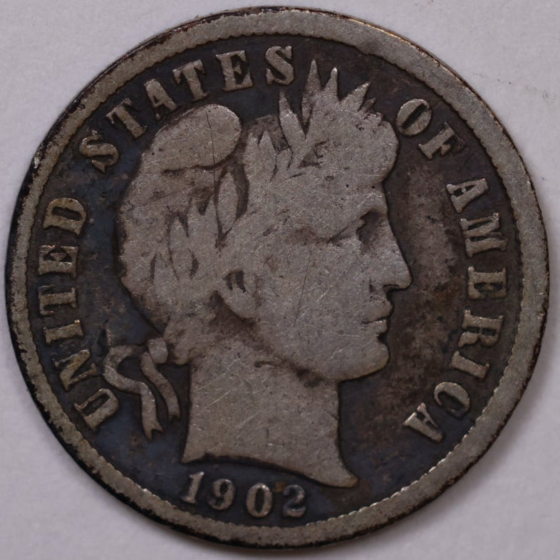 1902 Barber Silver Dime, Very Good Circulated Coin, Store #DE0956