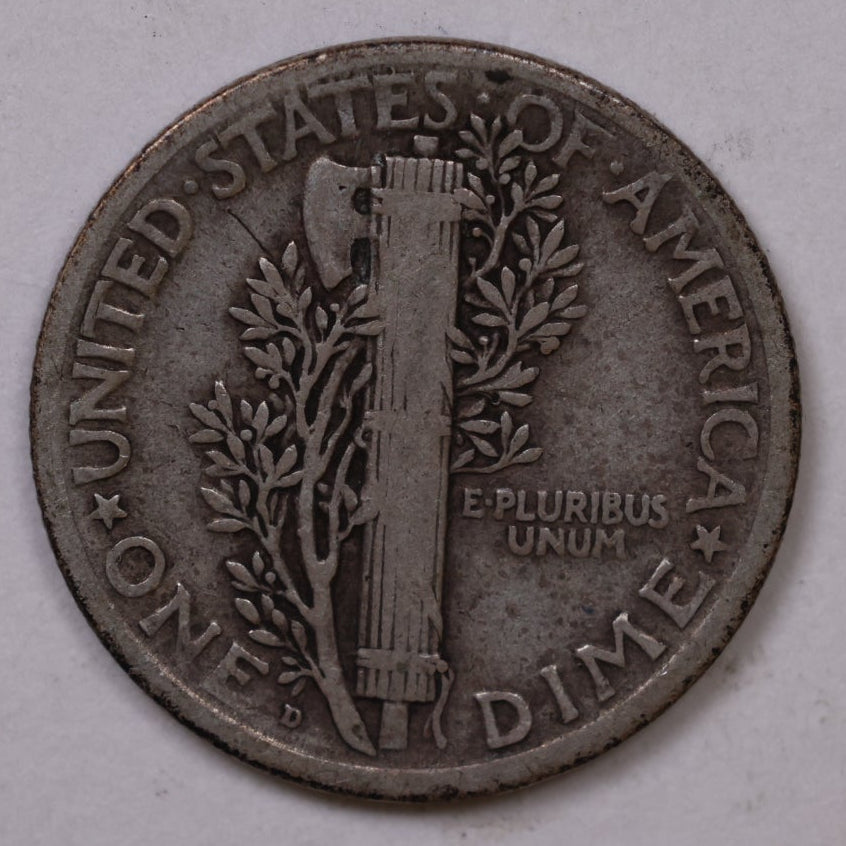 1921-D Mercury Silver Dime, Fine+ Circulated, Store #DE0959