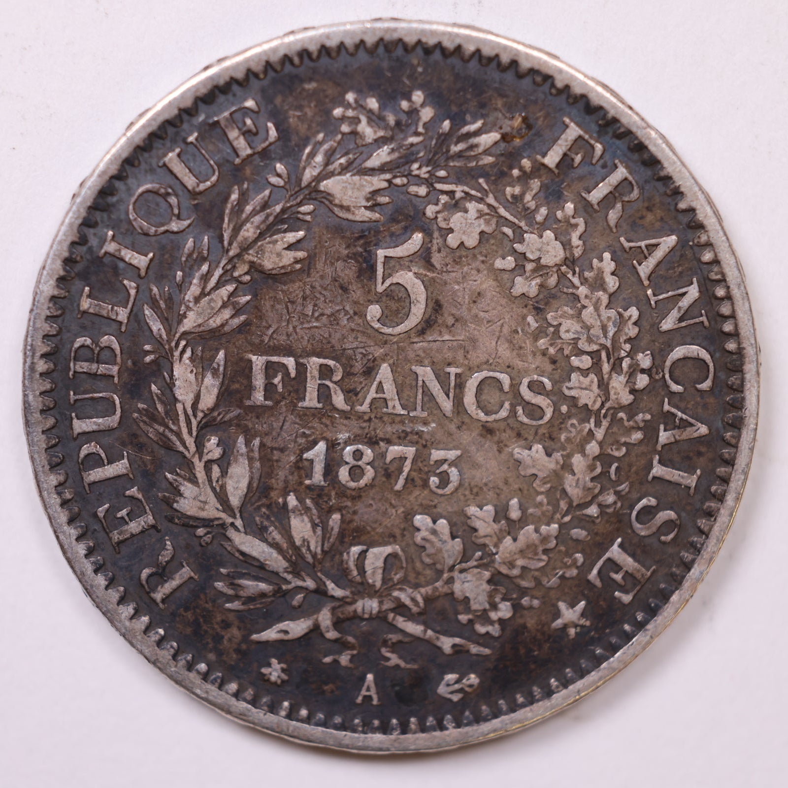1873 5 Franc, Very Fine Circulated Silver Coin, 90% Silver, Store #FN0006