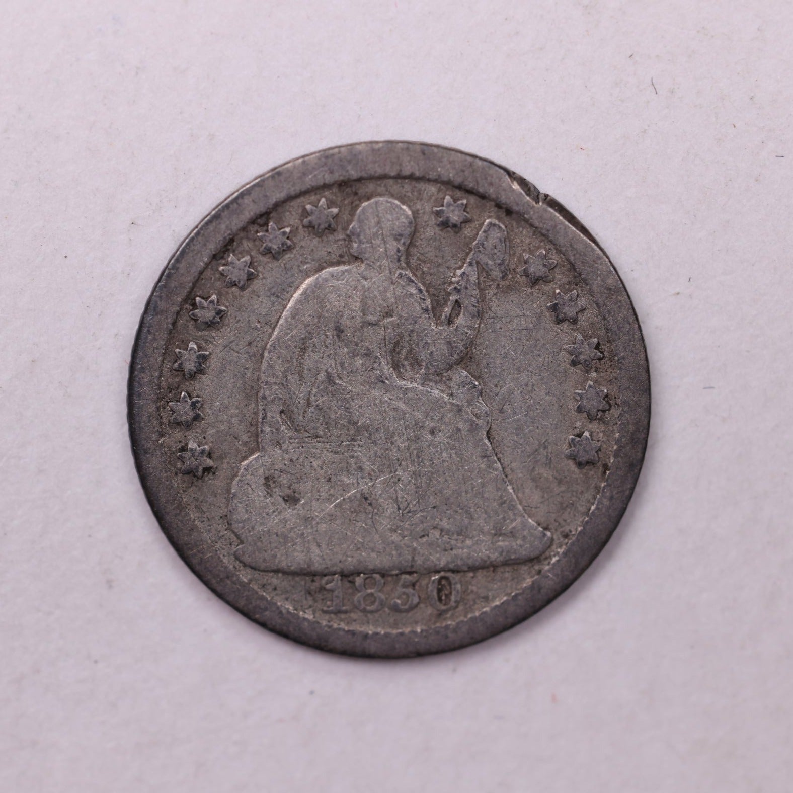 1850 Seated Liberty Half Dime., VG Coin., Store Sale #18894