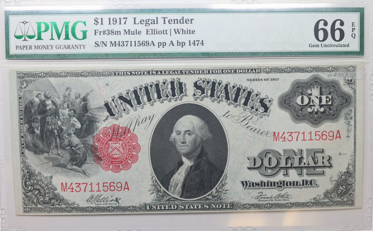 1917 $1 Legal Tender Note, PMG CU-66 EPQ, Choice Note, Store #GLT001.