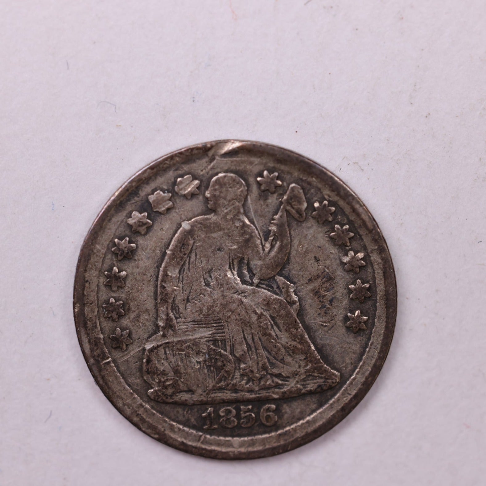 1856 Seated Liberty Half Dime., V.F. Detailed Coin., Store Sale #18905