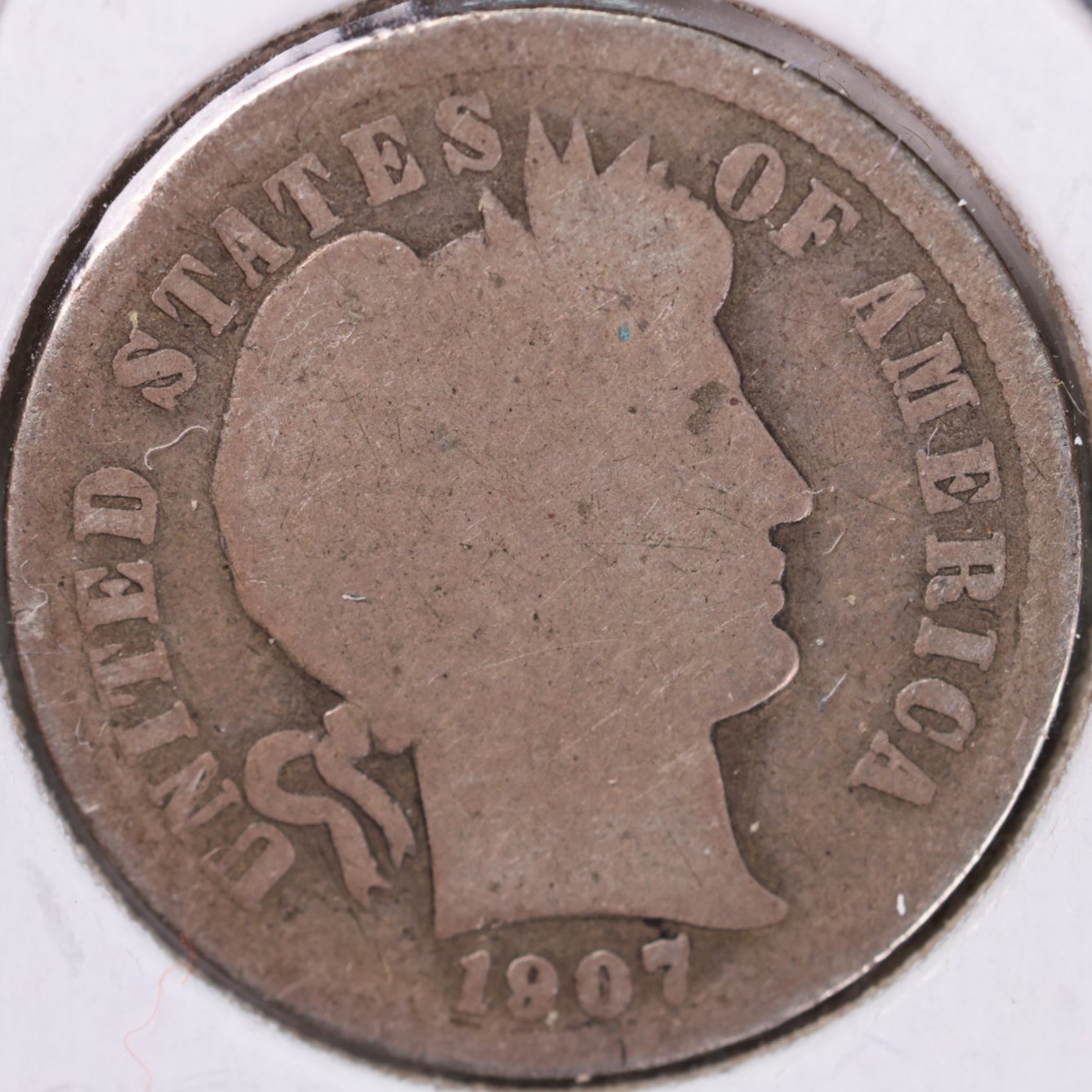 1907-S Barber Silver Dime, Good Circulated Coin, Store #DE0558