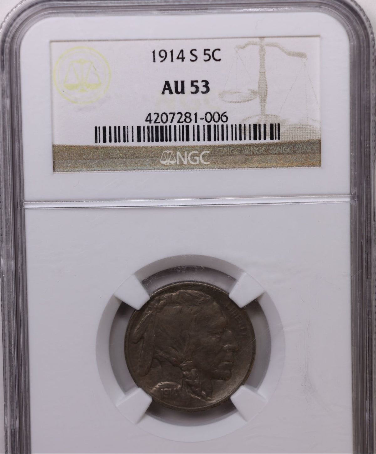 1914-S Buffalo Nickel, NGC Graded AU-55, Circulated Coin, Store SALE #GNL067.