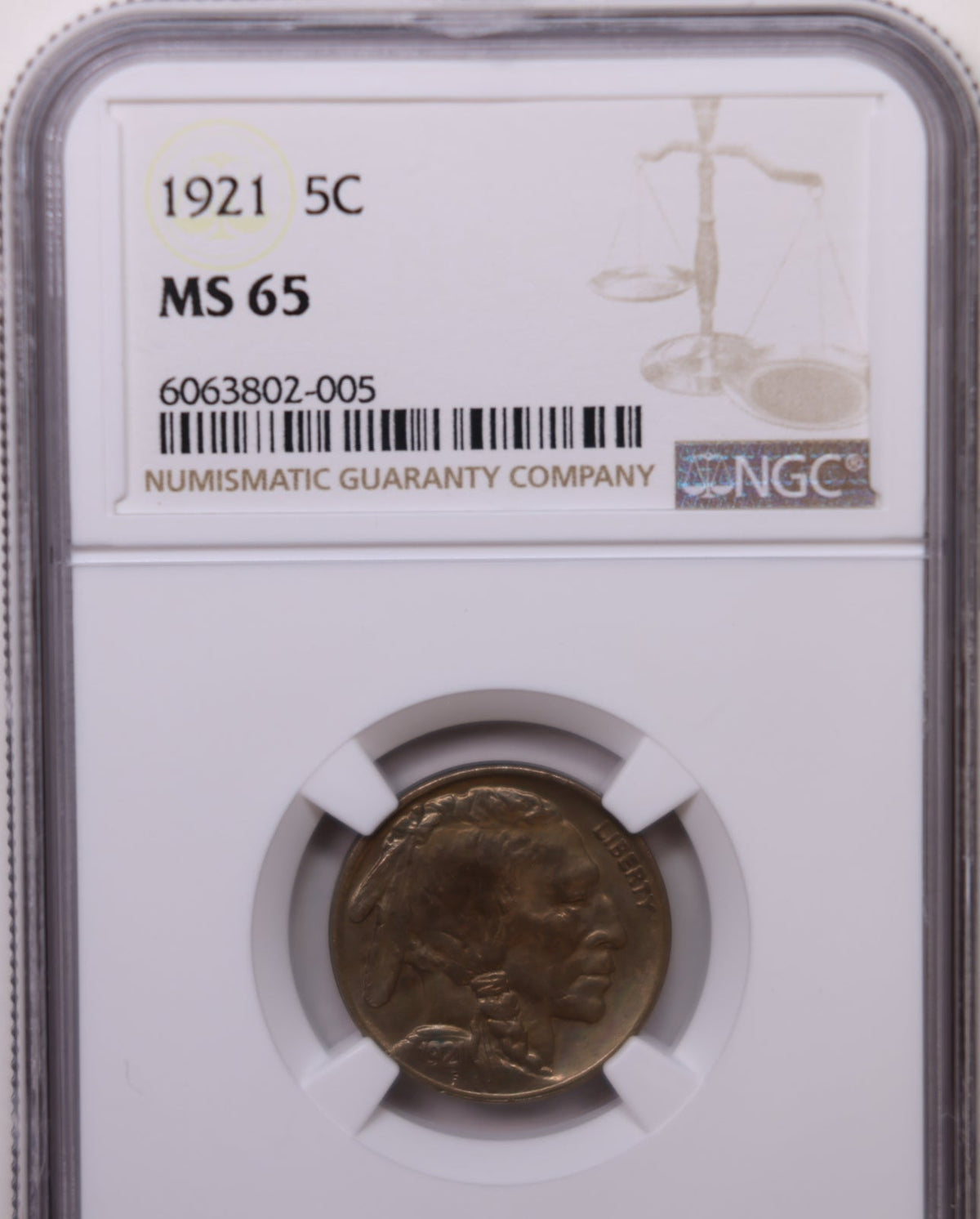 1921 Buffalo Nickel, NGC Graded MS-65, Uncirculated Coin, Store SALE #GNL068.