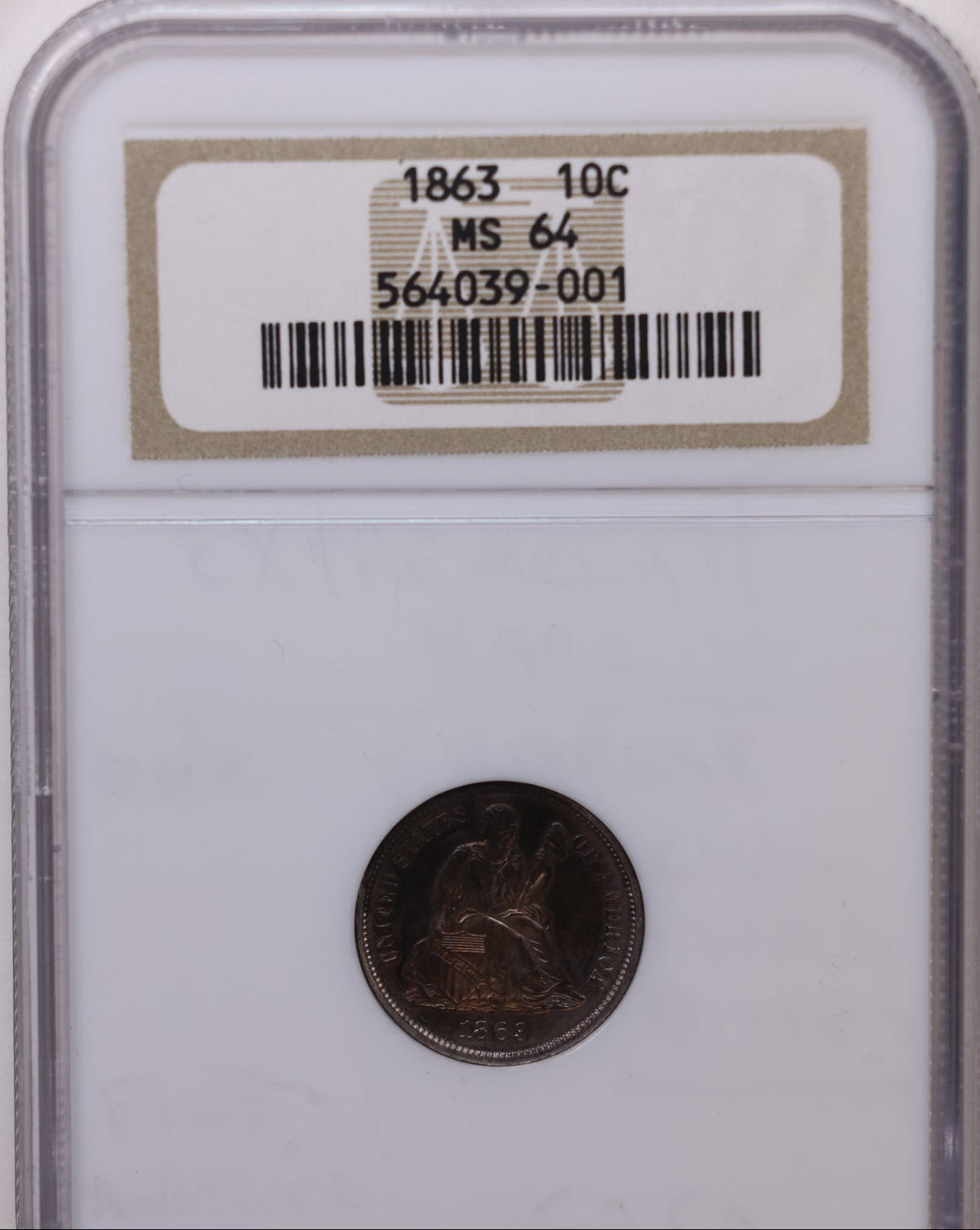 1863 Seated Liberty Dime, NGC MS-64 Uncirculated Coin, Store Sale #DE1001.