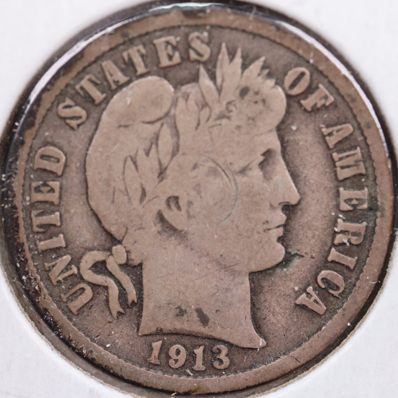 1913 Barber Dime, Very Good+ Circulated Coin, Store #DE0571