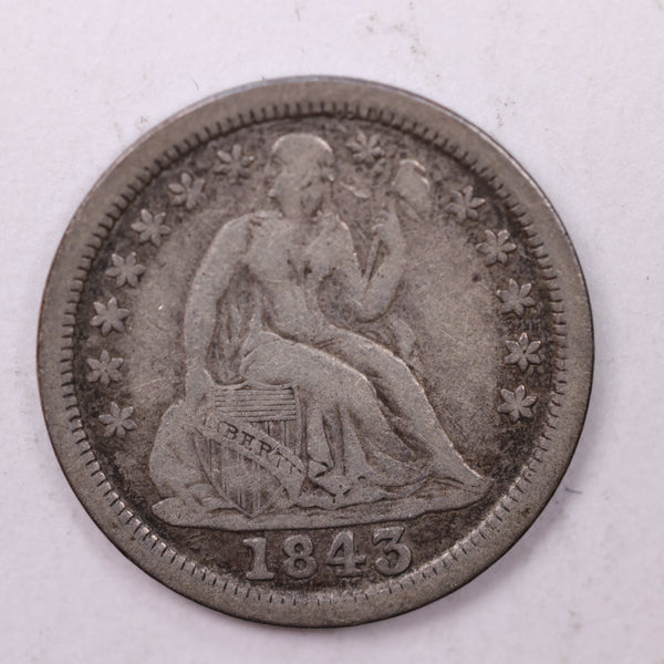 1843 Seated Liberty Silver Dime., V.F., Store Sale #18964