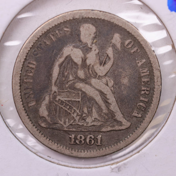 1861 Seated Liberty Silver Dime., V.F., Store Sale #18970