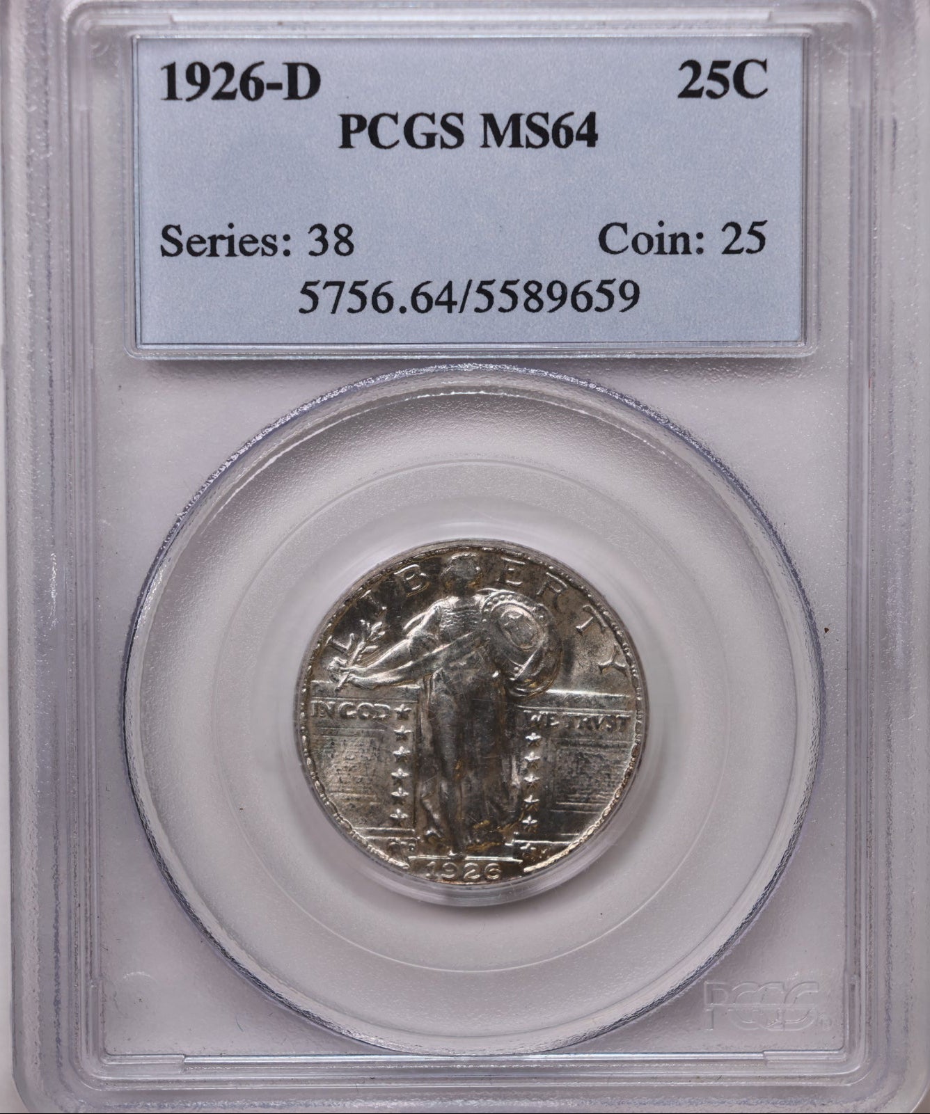 1926-D Standing Liberty Silver Quarter, PCGS MS-64, Nice, Store #QR1959.