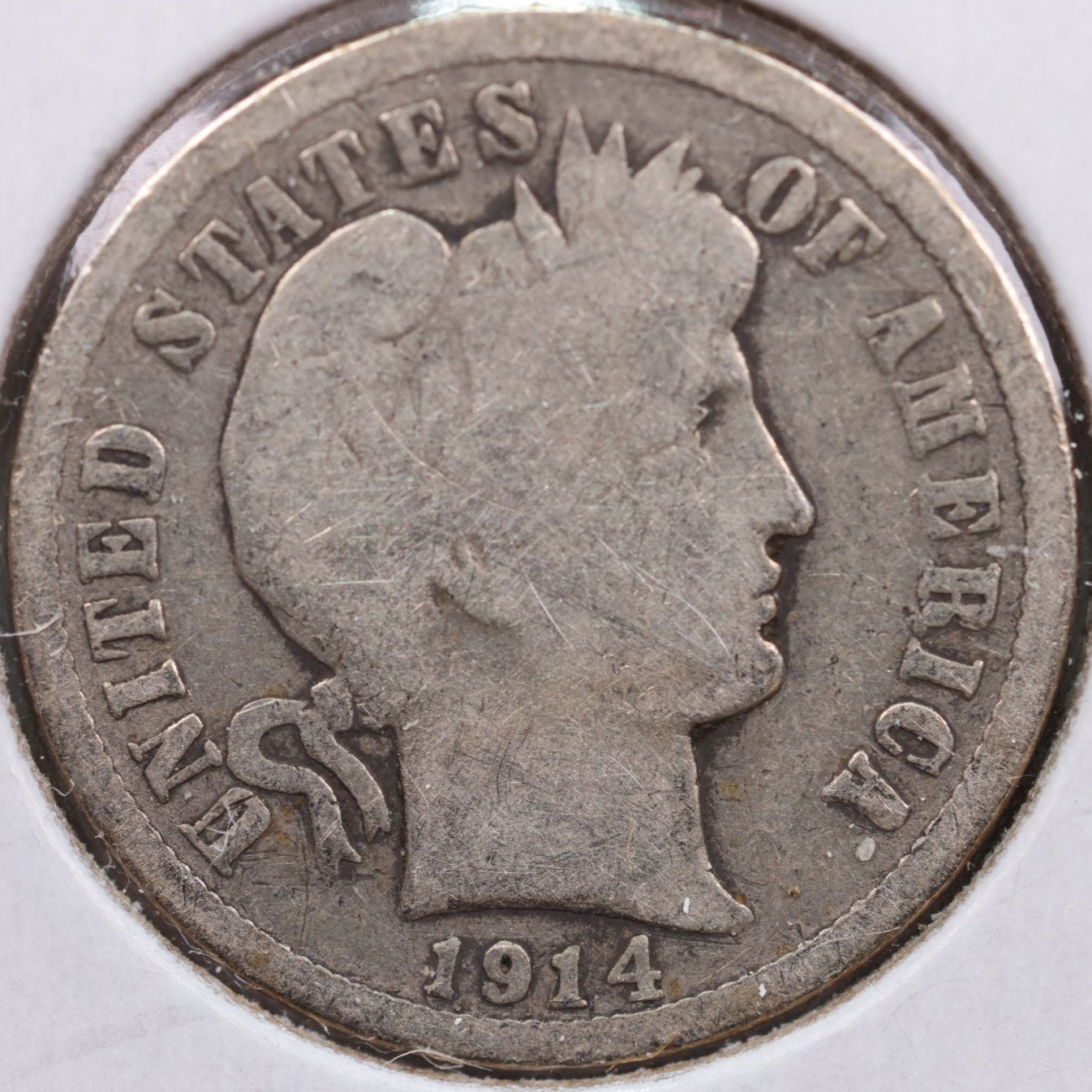 1914-D Barber Dime, Very Good Circulated Coin, Store #DE0590