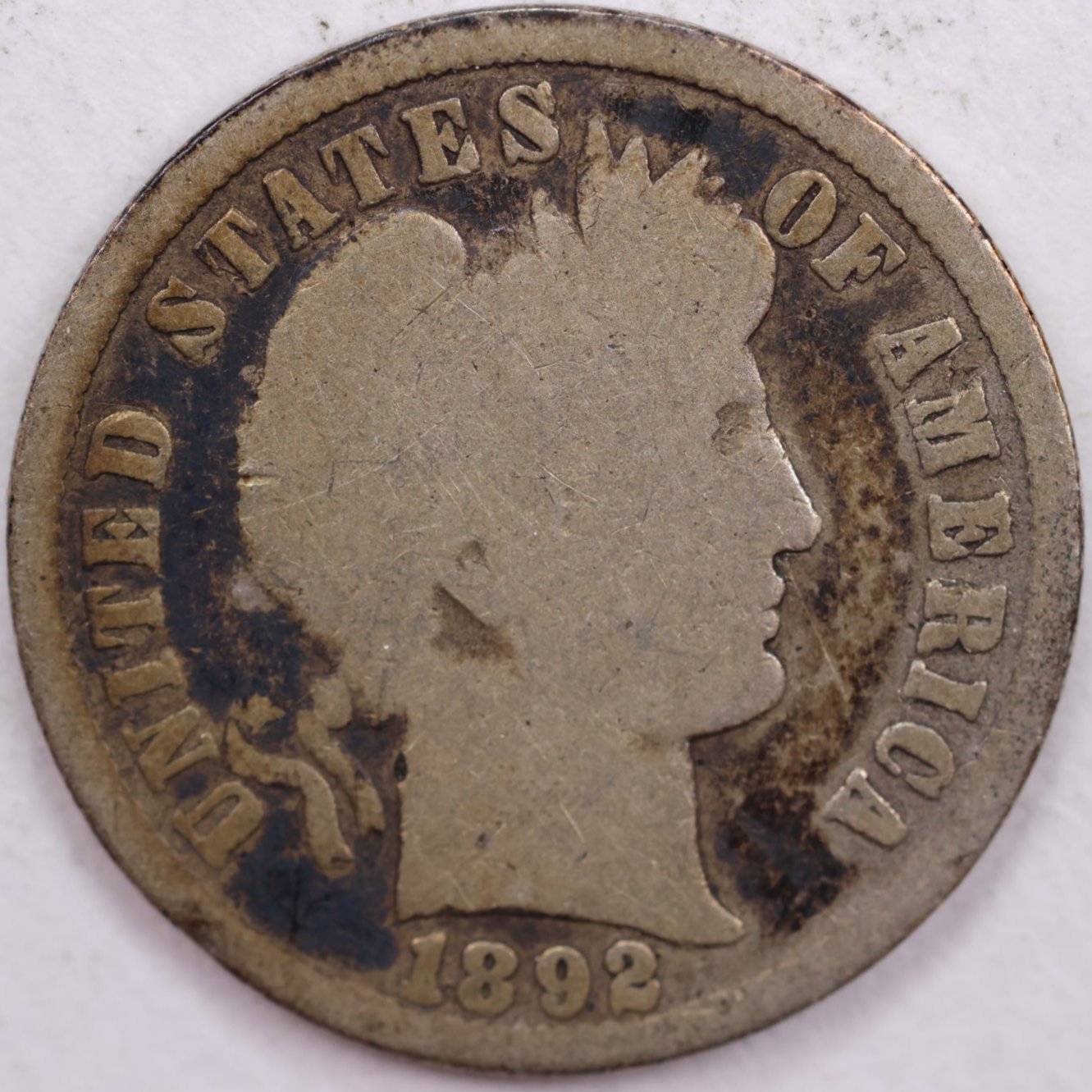 1892 Barber Silver Dime, Good Circulated Coin, Store #DE0548