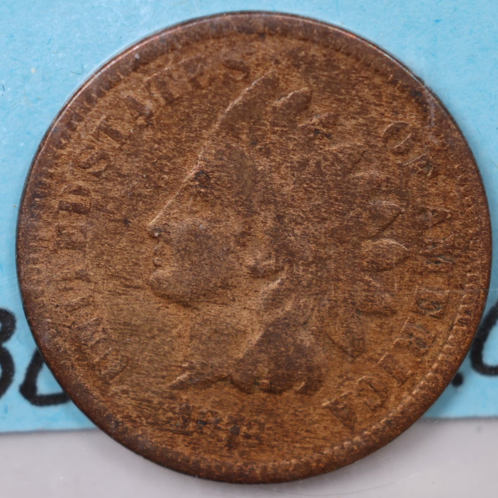 1873 Indian Head Small Cent, Very Good Circulated Coin, Old Cleaning, Store #CT1575