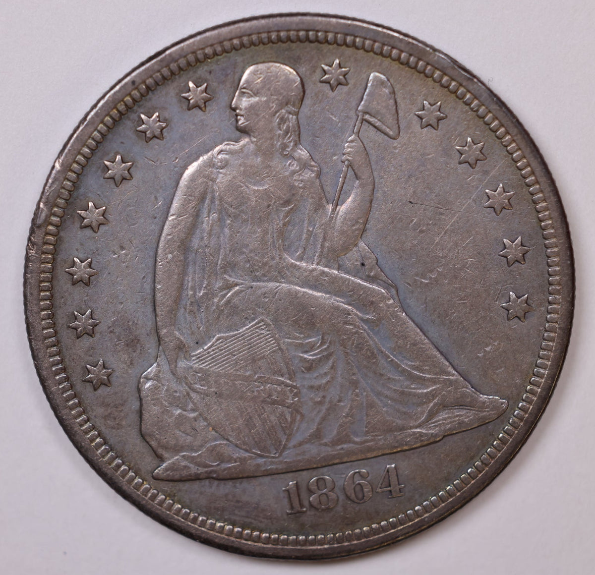 1864 Liberty Seated Silver Dollar, Very Fine Plus Coin, Store Sale #DR028.