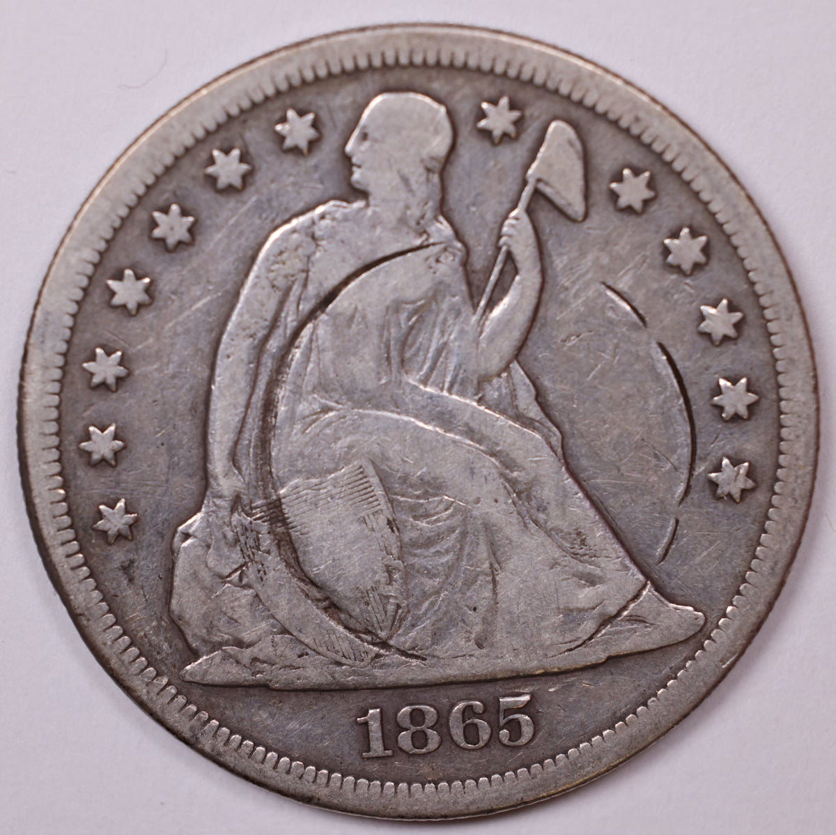 1865 Liberty Seated Silver Dollar, Fine Detailed Coin, Store Sale #DR029.