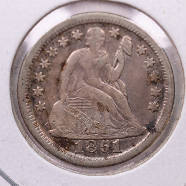 1851 Seated Liberty Silver Dime., V.F., Store Sale #19036
