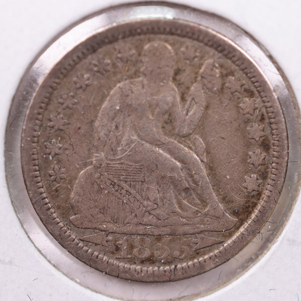 1855 Seated Liberty Silver Dime., A.U., Details., Store Sale #19050