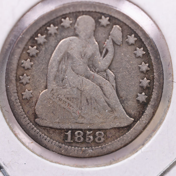 1858 Seated Liberty Silver Dime., Fine., Store Sale #19065