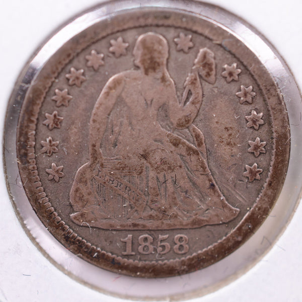 1858 Seated Liberty Silver Dime., Fine., Store Sale #19068