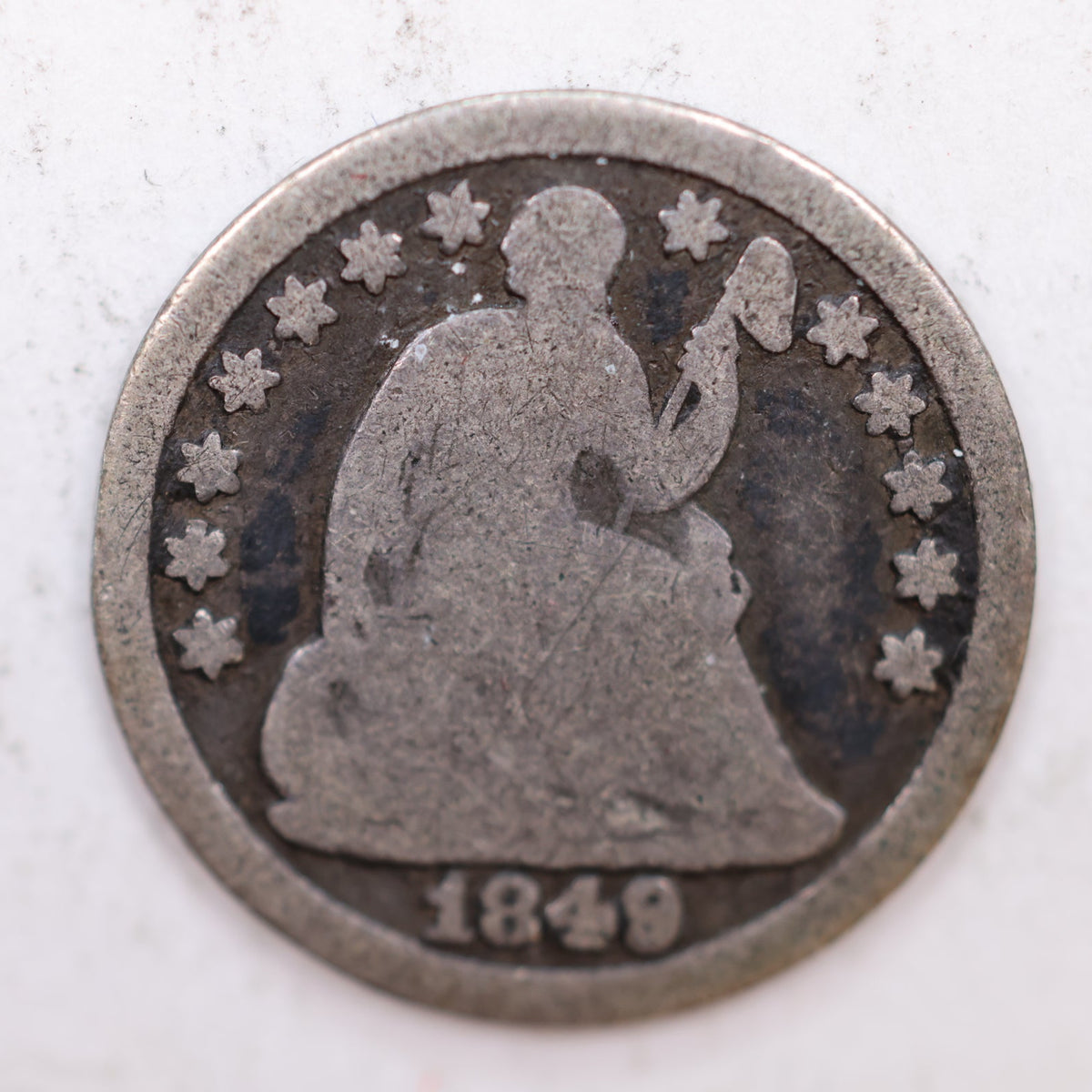 1849/6 Seated Liberty Silver Half Dime, Good + Circulated Coin, Store #HE024.