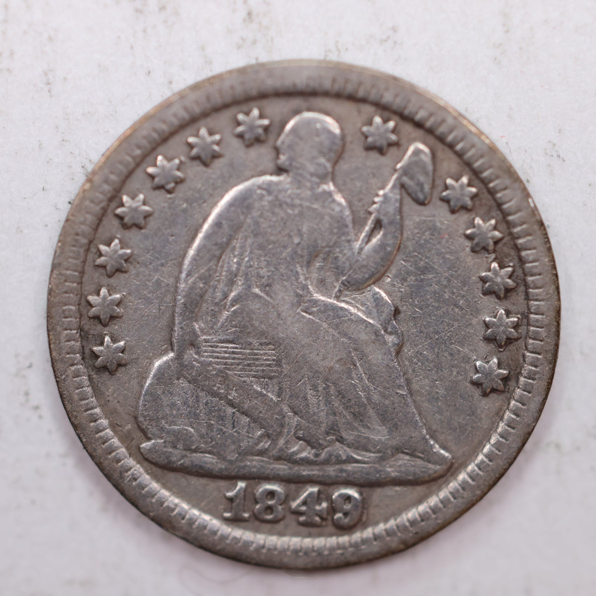 1849/6 Seated Liberty Silver Half Dime, Fine Circulated Coin, Store #HE025.