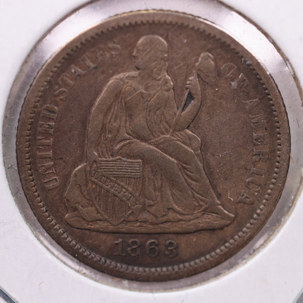 1863-S Seated Liberty Silver Dime., X.F. +., Store Sale #19080