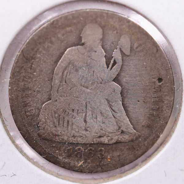 1863-S Seated Liberty Silver Dime., V.G +., Store Sale #19081